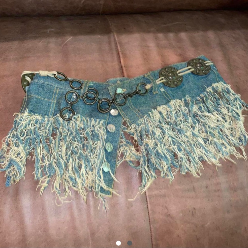 denim y2k belt with chains